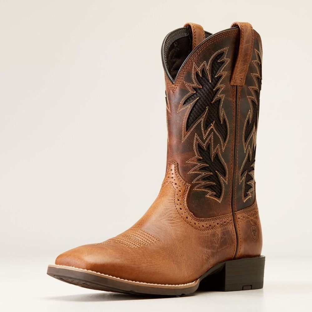 Ariat® (Men's 10.5 WIDE) Sport Cool VentTEK™ Cowboy Boot, Dark/2-Tone Tan - $220
